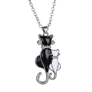 Pendentif Chat noir+blanc