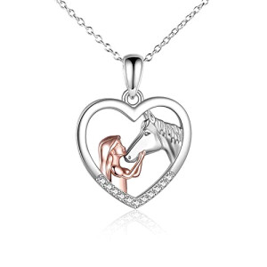 Pendentif Cheval rose girl horse necklace 24.3x20.2 mm