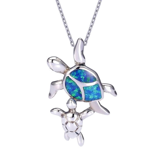 Pendentif Tortue argentbleu zircon 2.8x1.6 cm