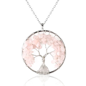 Pendentif rose amour - quartz arbre fil de platine