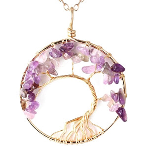 Pendentif violet santÉ - arbre améthyste te fil d'or plaqué or
